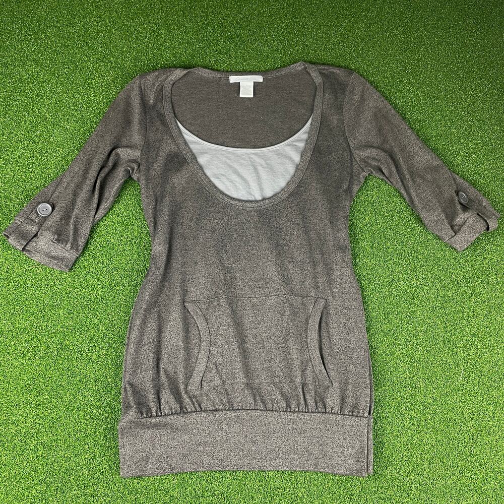 Charlotte Russe Gray 3/4 Sleeve Pocket Banded Hem Mini Sweater Dress Sz L